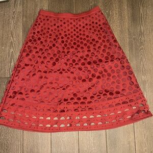J. Crew Burgundy A-Line Tea-Length Skirt with Circle Cutouts